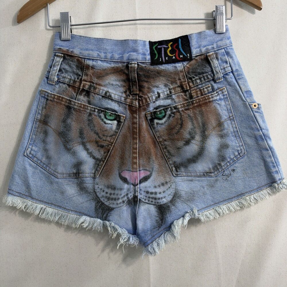 Vintage Steel Jeans Juniors 3 Denim Shorts Lion Face Graphic Y2K USA Cutoffs